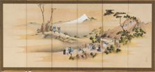 Country Scenes and Mount Fuji; one of a pair, Edo period, ca. 1830-1832. Creator: Hokusai