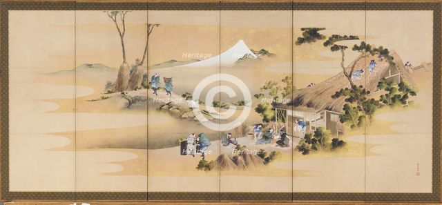 Country Scenes and Mount Fuji; one of a pair, Edo period, ca. 1830-1832. Creator: Hokusai.