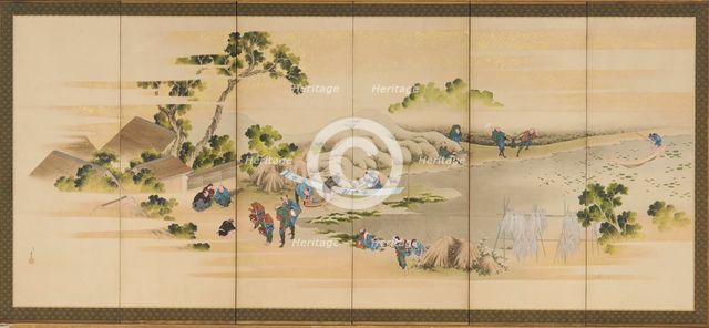 Country Scenes and Mount Fuji; one of a pair, Edo period, ca. 1830-1832. Creator: Hokusai.
