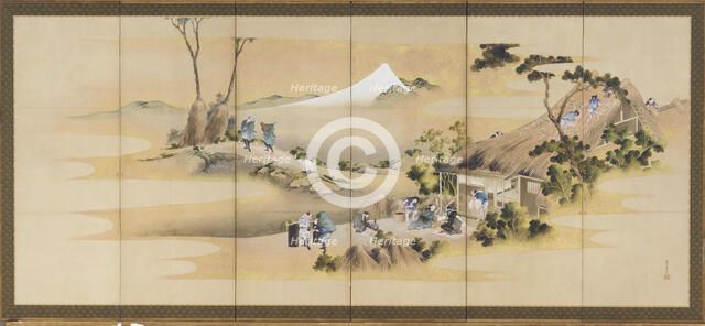 Country Scenes and Mount Fuji; one of a pair, Edo period, ca. 1830-1832. Creator: Hokusai.