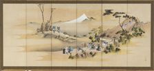 Country Scenes and Mount Fuji; one of a pair, Edo period, ca. 1830-1832. Creator: Hokusai