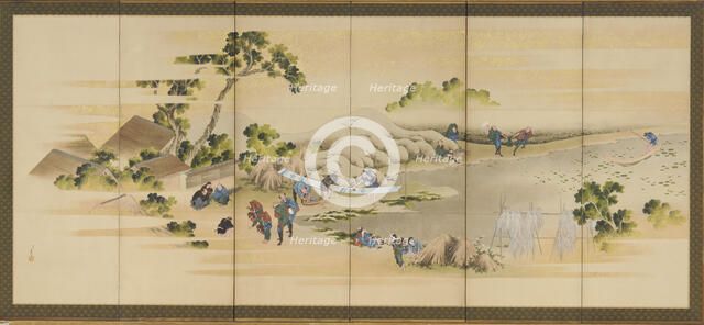 Country Scenes and Mount Fuji; one of a pair, Edo period, ca. 1830-1832. Creator: Hokusai.