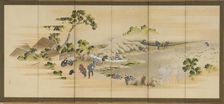 Country Scenes and Mount Fuji; one of a pair, Edo period, ca. 1830-1832. Creator: Hokusai