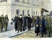 Coup d'état 1874, exit of diplomatic corps from Congress, engraving from Ilustración española y…