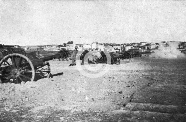 Coup d'etat in Portugal; Revolutionary artillery unit responding to fire from the warships..., 1917 Creator: Unknown.