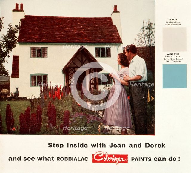 Couple outside a cottage, 1950s. Creator: Unknown.