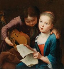 Couple of children playing music, 1746. Creator: Eichler, Gottfried, the Elder (1677-1759)