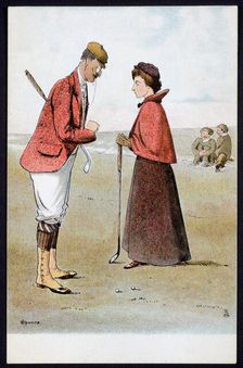 Couple on golf course, c1910s