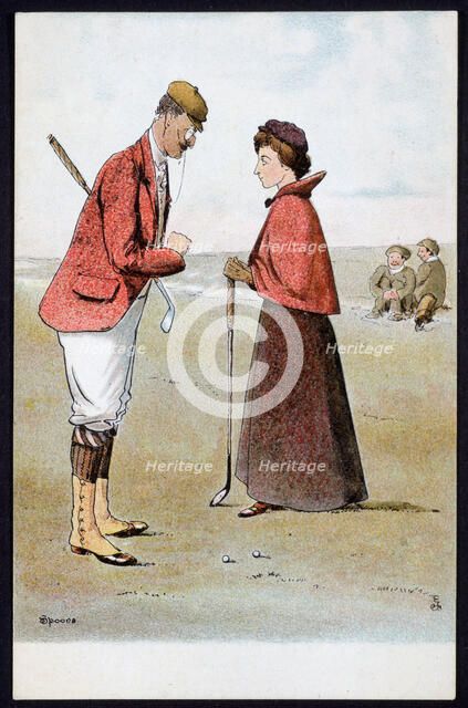 Couple on golf course, c1910s. Artist: Unknown