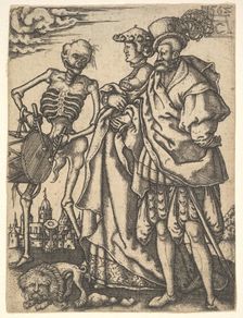 Couple and Death with a Drum, from The Dance of Death. Creator: Allaert Claesz