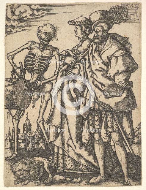 Couple and Death with a Drum, from The Dance of Death. Creator: Allaert Claesz.