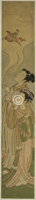 Couple Conjuring Up a Horse and Rider (parody of Tekkai [Chinese: Li Tieguai] and..., c. 1772/81. Creator: Isoda Koryusai.