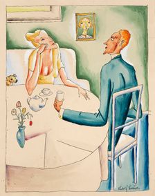 Couple drinking tea, before 1920. Creator: Bauer, Rudolf (1889-1953)