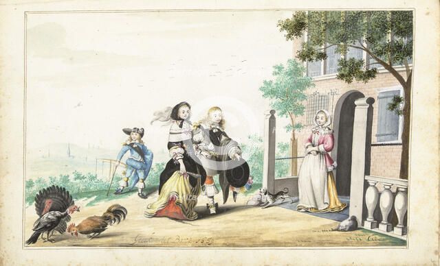 Couple greet a lady at the door of a country house, 1659. Creator: Gesina ter Borch.
