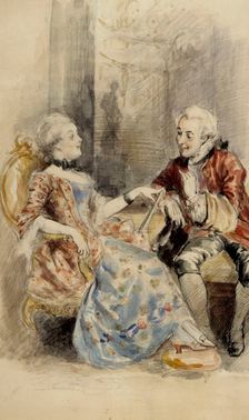 Couple Having a Conversation, Rococo Attire, c1890s. Creator: Albert Edelfelt