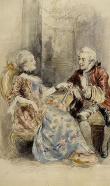 Couple Having a Conversation, Rococo Attire, c1890s. Creator: Albert Edelfelt