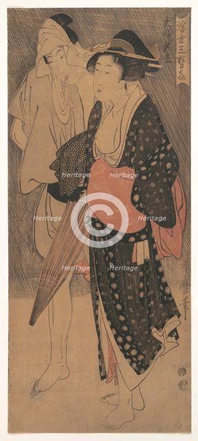 Couple in an Evening Shower, c. 1800. Artist: Utamaro, Kitagawa (1753-1806)
