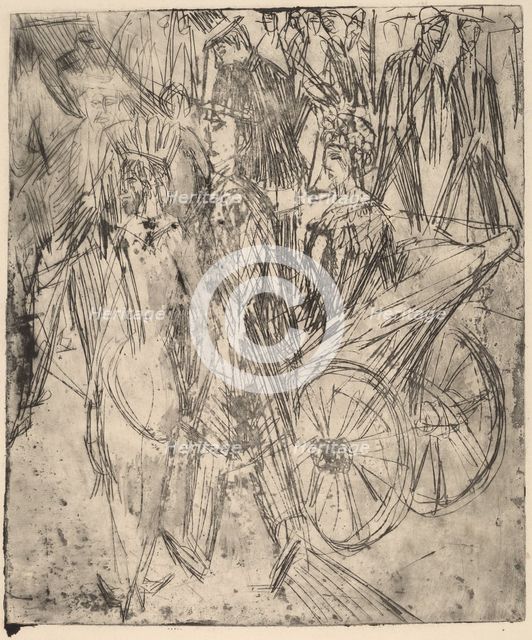 Couple in Front of a Carriage, 1914. Creator: Ernst Kirchner.