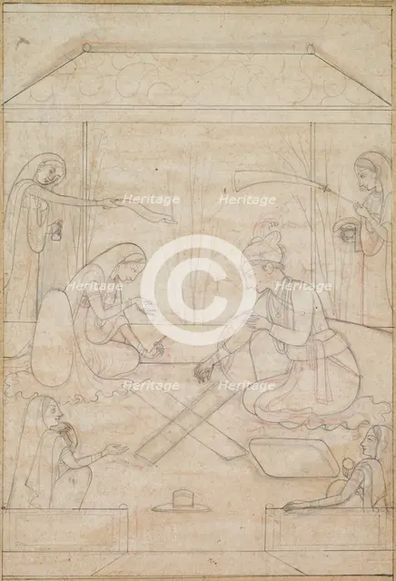 Couple Playing Chaupar on a Terrace, c. 1790-1800. Creator: Unknown.