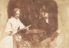 Couple Seated, Woman Reading, 1843-47. Creators: David Octavius Hill, Robert Adamson, Hill & Adamson