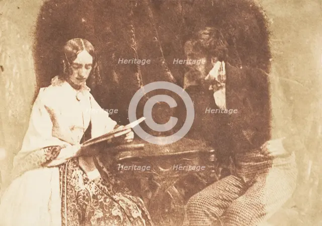 Couple Seated, Woman Reading, 1843-47. Creators: David Octavius Hill, Robert Adamson, Hill & Adamson.