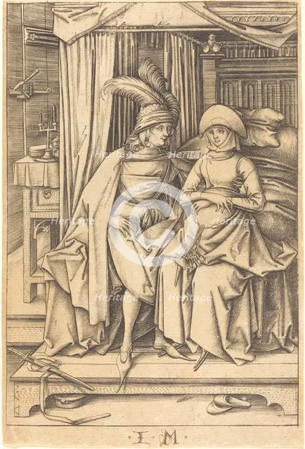 Couple Seated on a Bed, c. 1495/1503. Creator: Israhel van Meckenem.