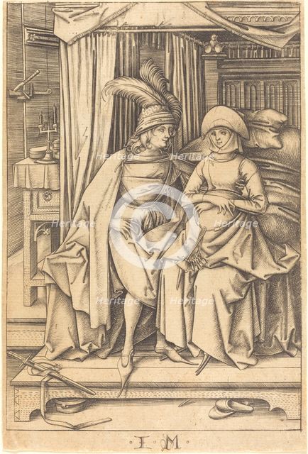 Couple Seated on a Bed, c. 1495/1503. Creator: Israhel van Meckenem.