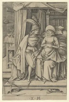 Couple Seated on a Bed, from Scenes of Daily Life,.n.d. Creator: Israhel van Meckenem