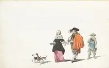 Couple walking hand in hand, followed by a young man, c.1654-c.1658. Creator: Gesina ter Borch