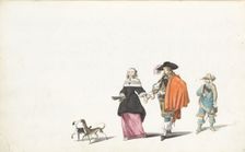 Couple walking hand in hand, followed by a young man, c.1654-c.1658. Creator: Gesina ter Borch