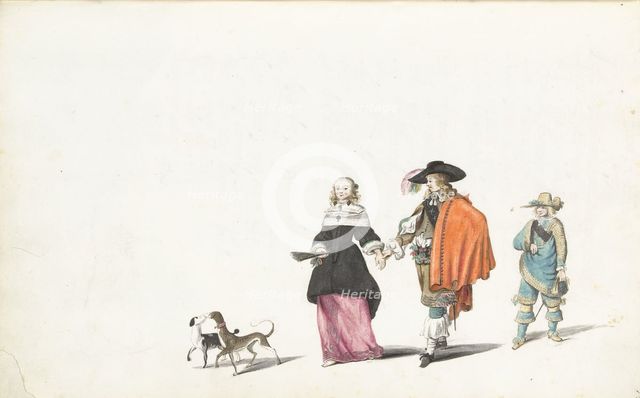 Couple walking hand in hand, followed by a young man, c.1654-c.1658. Creator: Gesina ter Borch.