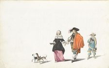 Couple walking hand in hand, followed by a young man, c.1654-c.1658. Creator: Gesina ter Borch