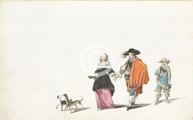 Couple walking hand in hand, followed by a young man, c.1654-c.1658. Creator: Gesina ter Borch.