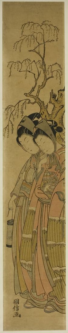 Couple Walking under Willow Tree, Japan, c. 1770/75. Creator: Naka Kuninobu