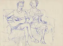 Couple with a guitar, c1950. Creator: Shirley Markham