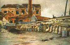 'Cour d'Usine barricadee 1915. Creator: Francois Flameng