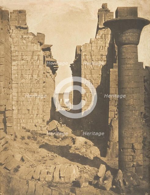 Cour des bubastites et entrée de la Salle Hypostyle du palais de Karnac, Thèbes, 1849-50. Creator: Maxime du Camp.