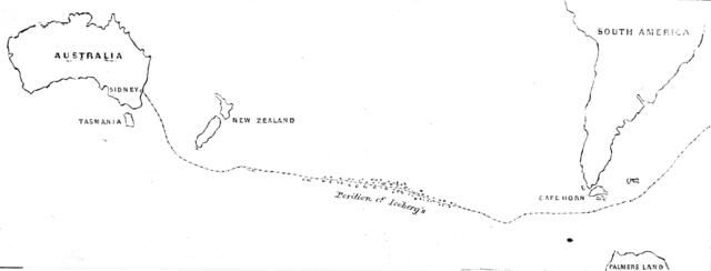 Course of the Damascus from Sydney to Cape Horn on her voyage to London in July and August..., 1861. Creator: Unknown.