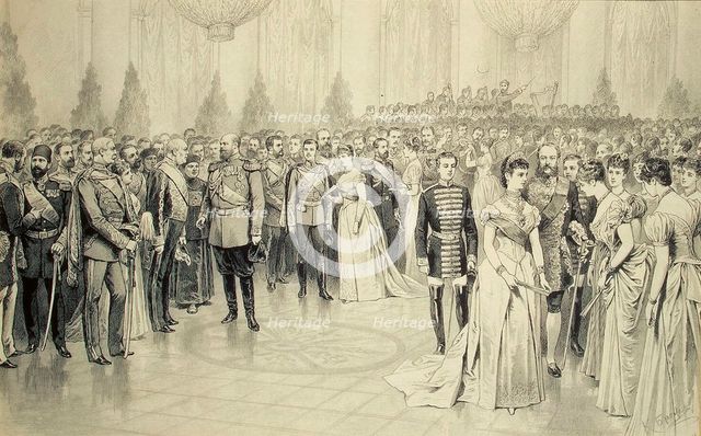 Court Ball in the St Nicholas Hall of the Winter Palace, 1880s.  Creator: Brozh, Karel (Carl) (1836-1901).