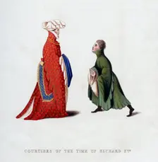 Court dress, 14th century, (1843).Artist: Henry Shaw