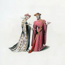 Court dress, 14th century, (1843).Artist: Henry Shaw