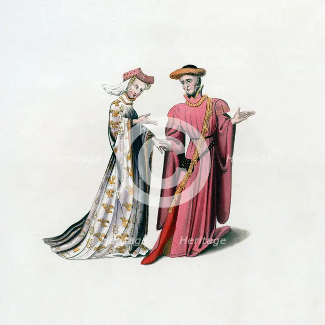 Court dress, 14th century, (1843).Artist: Henry Shaw