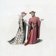 Court dress, 14th century, (1843).Artist: Henry Shaw