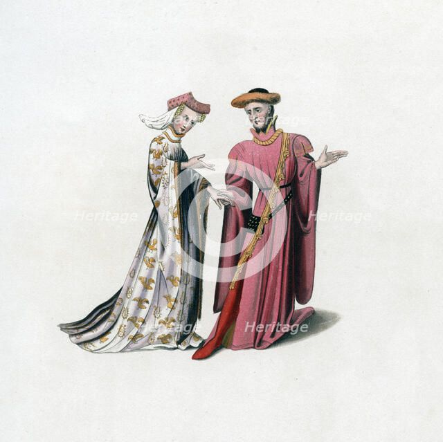 Court dress, 14th century, (1843).Artist: Henry Shaw