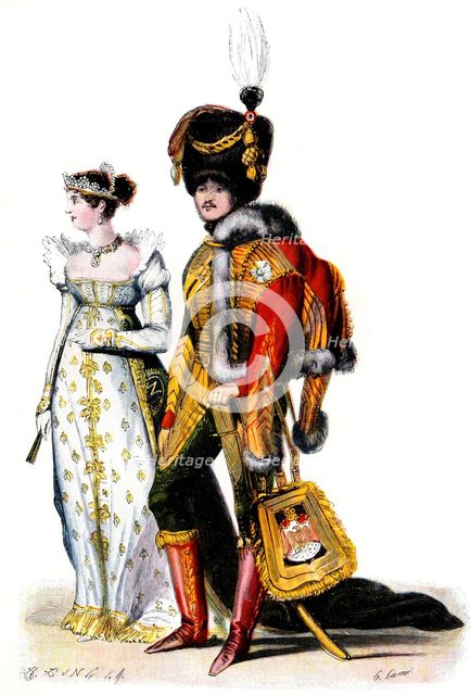 Court dress at the time of the French First Empire, 1807.