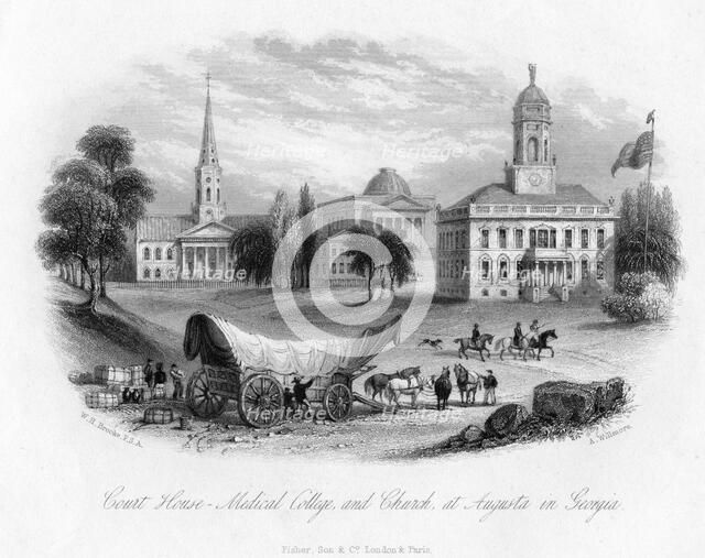 Court House - Medical College and Church, at Augusta in Georgia, 19th century. Artist: Unknown
