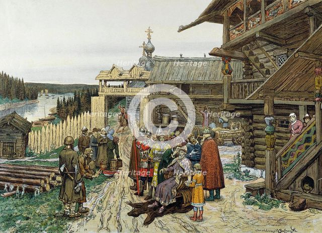 Court of a Feudal Russian Prince, 1908.  Creator: Vasnetsov, Appolinari Mikhaylovich (1856-1933).