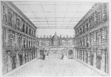 Court of Palazzo Pitti decorated with Candelabra, from an Album with Plates Documenti..., 1589-1592. Creator: Orazio Scarabelli