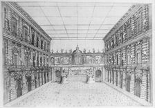 Court of Palazzo Pitti decorated with Candelabra, from an Album with Plates Documenti..., 1589-1592. Creator: Orazio Scarabelli