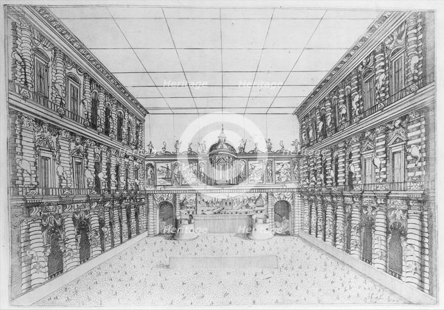 Court of Palazzo Pitti decorated with Candelabra, from an Album with Plates Documenti..., 1589-1592. Creator: Orazio Scarabelli.